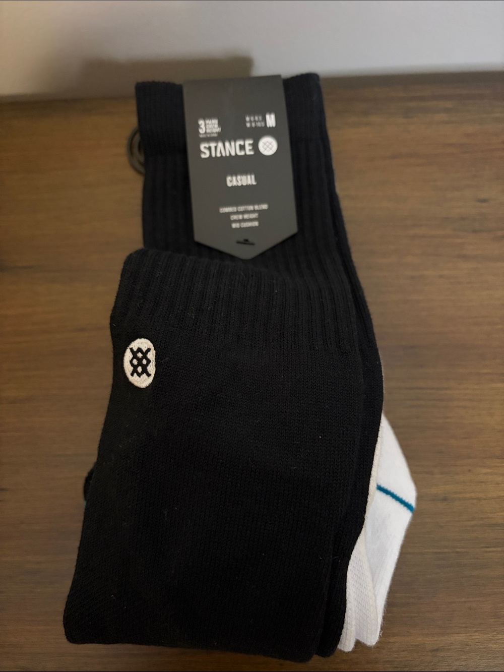 Stance Men’s Casual 3Pk Crew Socks - Size M NWT White, Gray, Black